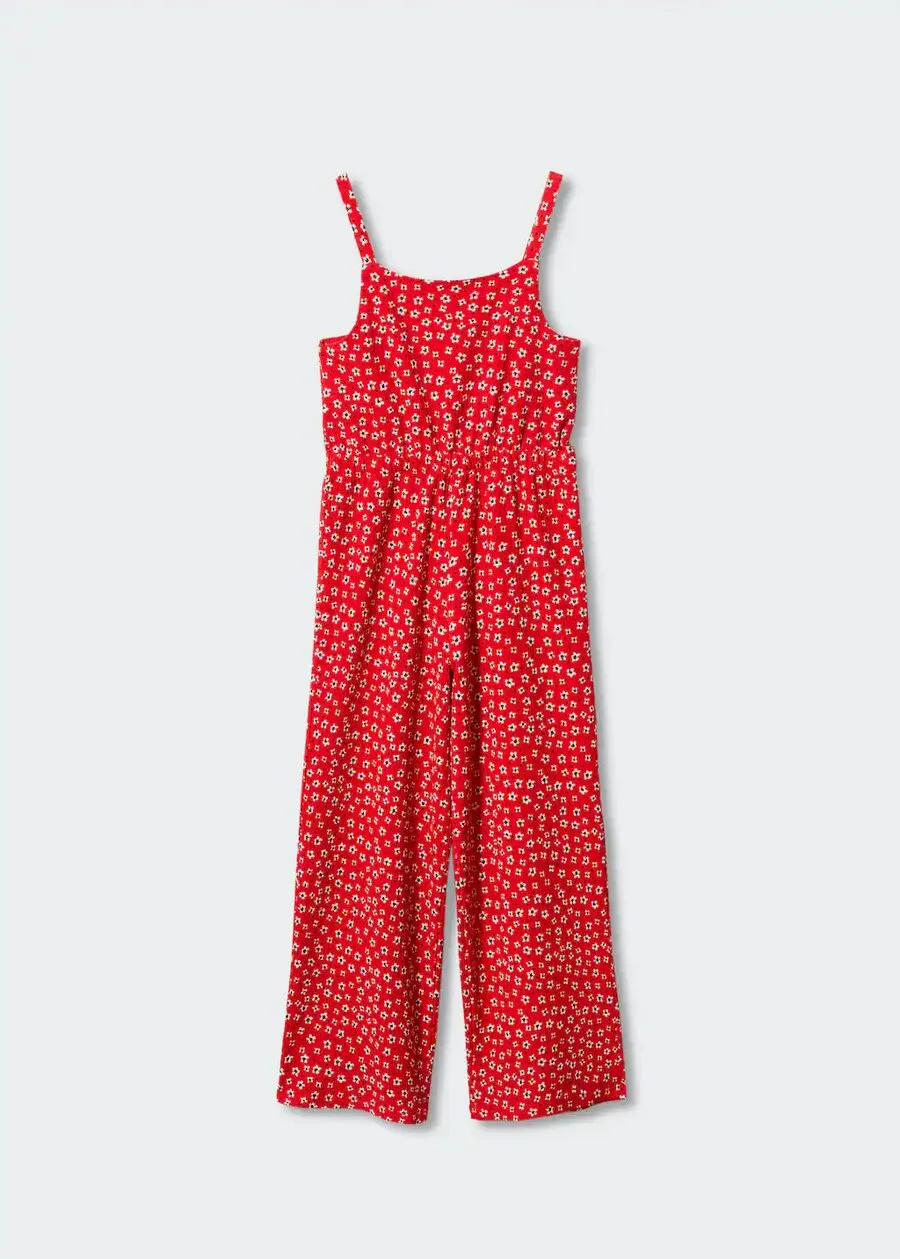 Red jumpsuit with thin straps and a small white floral print, for Mango